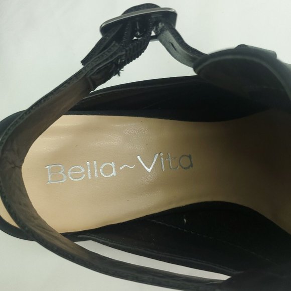 Bella Vita Womens Black Leather Round Toe Block Heel Slingback Sandals Size 6M - Picture 6 of 10